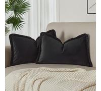 JUSPURBET Black Velvet Throw Pillow Covers 16x24 Inch Set of 2 with Soft Tassel Fringe Luxury Boho Pillowcase for Sofa Couch Bed Home Decor Machine Washable