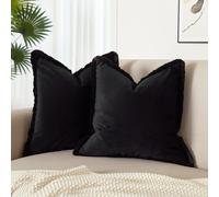 JUSPURBET Black Velvet Throw Pillow Covers 24x24 Inch Set of 2 with Soft Tassel Fringe Luxury Boho Pillowcase for Sofa Couch Bed Home Decor Machine Washable