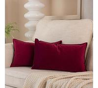 JUSPURBET Burgundy Christmas Decorative Velvet Throw Pillow Covers 16x24 inch Set of 2,Broadside Soft Cushion Case with Invisible Zipper for Sofa Couch Bed