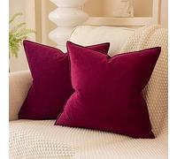 JUSPURBET Burgundy Christmas Decorative Velvet Throw Pillow Covers 26x26 inch Set of 2,Broadside Soft Solid Cushion Case for Sofa Couch Bed