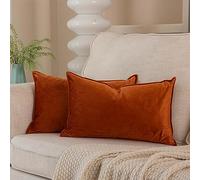 JUSPURBET Burnt Orange Lumbar Velvet Throw Pillow Covers 14x24 inch Set of 2 for Home Decor Living Room Bedroom Couch Decorative Broadside Soft Cushion Case with Invisible Zipper
