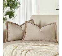 JUSPURBET Champagne Decorative Lumbar Velvet Fringe Throw Pillow Covers 12x20 Set of 2 Boho Soft Cushion Case for Home Decor Living Room Couch Sofa Bed