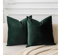 JUSPURBET Christmas Soft Velvet Solid Square Throw Pillow Case Cushion Covers with Invisible Zipper for Livingroom Sofa Bedroom 16x16 Inch 2 Pieces Khaki Green