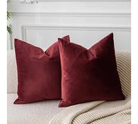 JUSPURBET Christmas Throw Pillow Case Soft Solid Velvet Square Decorative Throw Cushion Covers Pillowcases with Invisible Zipper for Livingroom Sofa Bedroom 26x26 Inch 2 Pieces Burgundy