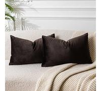 JUSPURBET Coffee Lumbar Velvet Throw Pillow Cover 16x24 inch Set of 2 Decorative Soft Cushion Cases for Couch Sofa Bed