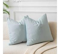 JUSPURBET Couch Pillow Covers Set of 2 Decorative Velvet Throw Pillow Covers Cases for Living Room Bedroom Home Decor Soft Cushion Covers Cases with Hidden Zipper for Sofa Bed 16x16 inch,Powder Blue