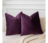 JUSPURBET Couch Pillow Covers Set of 2 Decorative Velvet Throw Pillow Covers Cases for Living Room Bedroom Home Decor Soft Cushion Covers with Hidden Zipper for Sofa Bed 16x16 inch,Eggplant Purple