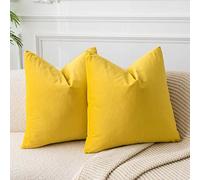JUSPURBET Couch Pillow Covers Set of 2 Decorative Velvet Throw Pillow Covers Cases for Living Room Bedroom Home Decor Soft Cushion Covers Cases with Hidden Zipper for Sofa Bed,Yellow,14x14 inch