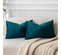 JUSPURBET 12x20 Peacock Blue Lumbar Velvet Throw Pillow Cover Set of 2,Decorative Soft Solid Cushion Cases for Couch Sofa Bed
