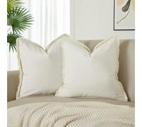 JUSPURBET Cream Velvet Throw Pillow Covers 20x20 Inch Set of 2 with Soft Tassel Fringe Luxury Boho Pillowcase for Sofa Couch Bed Home Decor Machine Washable