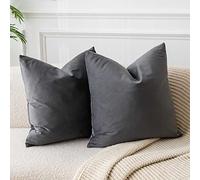 JUSPURBET Dark Gray 28x28 Velvet Throw Pillow Covers Set of 2, Decorative Solid Soft Pillow Covers for Couch Sofa Bed