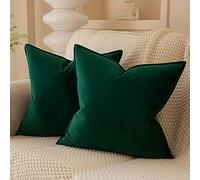 JUSPURBET Dark Green Christmas Decorative Velvet Throw Pillow Covers 14x14 inch Set of 2,Broadside Soft Cushion Case with Invisible Zipper for Sofa Couch Bed Car