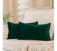 JUSPURBET Dark Green Decorative Pillow Covers 14x24 Set of 2 Throw Pillow Covers for Couch Sofa Bed Cozy Velvet Lumbar Cushion Covers Cases with Hidden Zipper for Living Room Home Decor
