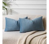 JUSPURBET Light Blue Lumbar Velvet Throw Pillow Covers 12x20 inch Set of 2 for Living Room Couch Sofa Bedroom Decorative Rectangle Solid Soft Cushion Cases with Invisible Zipper