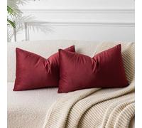 JUSPURBET Decorative Pillow Covers Set of 2 Velvet Throw Pillow Covers for Couch Sofa Bed Soft Lumbar Cushion Covers with Hidden Zipper for Living Room Home Decor,Burgundy,14x24 inch