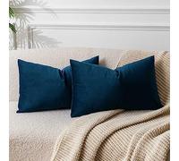 JUSPURBET Navy Lumbar Velvet Throw Pillow Covers 16x24 inch Set of 2 for Living Room Couch Sofa Bedroom Decorative Rectangle Solid Soft Cushion Cases with Invisible Zipper