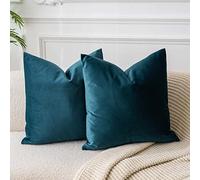 JUSPURBET Decorative Velvet Throw Pillow Covers,Pack of 2 Soft Pillow Cushion Case for Couch Bed Sofa,18x18 Inches,Peacock Blue