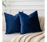 JUSPURBET Decorative Velvet Throw Pillows Covers for Couch Bed Sofa,Pack of 2 Luxury Solid Soft Cushion Cases,24x24 Inches,Navy Blue
