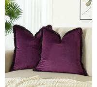 JUSPURBET Eggplant Decorative Velvet Fringe Throw Pillow Covers 22x22 Set of 2 Boho Soft Cushion Case for Home Decor Living Room Couch Sofa Bed
