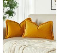 JUSPURBET Gold Velvet Throw Pillow Covers 16x24 Inch Set of 2 with Soft Tassel Fringe Luxury Boho Pillowcase for Sofa Couch Bed Home Decor Machine Washable
