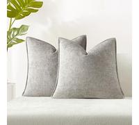 JUSPURBET Grey Chenille Throw Pillow Covers 18x18 inch Set of 2 Decorative Soft Textured Cushion Cases for Living Room Sofa Couch Bed Solid Home Decor Broadside Pillowcases