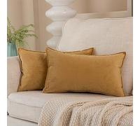 JUSPURBET Khaki Lumbar Velvet Throw Pillow Covers 14x24 inch Set of 2 for Home Decor Living Room Bedroom Couch Decorative Broadside Soft Cushion Case with Invisible Zipper