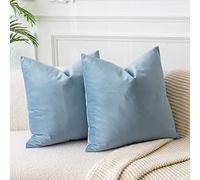 JUSPURBET Light Blue Throw Pillow Covers 20x20 Inch Set of 2 Velvet Decorative Slipcovers for Sofa Bed Soft Cushion Covers with Invisible Zipper for Living Room Decor