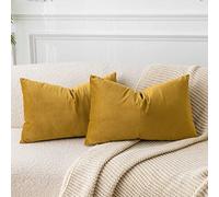 JUSPURBET Mustard Yellow Lumbar Velvet Throw Pillow Covers 14x24 inch Set of 2 for Living Room Couch Sofa Bedroom Decorative Rectangle Solid Soft Cushion Cases with Invisible Zipper