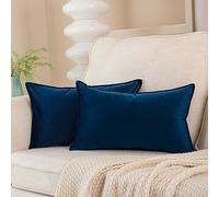 JUSPURBET Navy Blue Decorative Lumbar Velvet Throw Pillow Covers 12x20 inch Set of 2,Broadside Soft Cushion Case with Invisible Zipper for Sofa Couch Bed