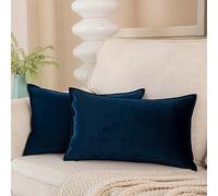 JUSPURBET Navy Flange Velvet Lumbar Throw Pillow Covers 14x24 Inch Set of 2 Cushion Covers with Decorative Border for Couch Bed Home Decor Soft and Stylish