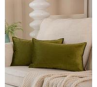 JUSPURBET Olive Flange Lumbar Velvet Throw Pillow Covers 12x20 Inch Set of 2 Cushion Covers with Decorative Border for Couch Bed Home Decor Soft and Stylish