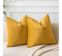 JUSPURBET Pack of 2 Decorative Throw Pillow Covers Soft Solid Velvet Cushion Covers for Couch Bed 26x26 Inch Euro Gold
