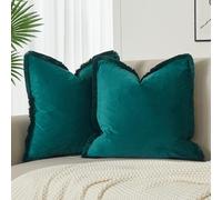 JUSPURBET Pack of 2 Peacock Blue Decorative Fringe Velvet Throw Pillow Covers 22x22 for Home Decor Living Room Bedroom Car Boho Soft Cushion Cover with Hidden Zipper Machine Washable