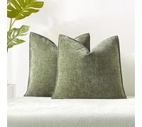 JUSPURBET Sage Chenille Throw Pillow Covers 24x24 inch Set of 2 Decorative Soft Textured Cushion Cases for Living Room Sofa Couch Bed Solid Home Decor Broadside Pillowcases