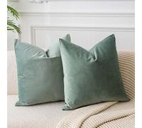 JUSPURBET Sage Euro Velvet Throw Pillow Covers 26x26 inch Set of 2 for Living Room Couch Sofa Bedroom Decorative Square Solid Soft Cushion Cases with Invisible Zipper