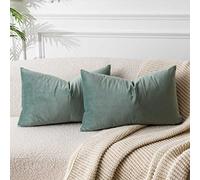 JUSPURBET Sage Lumbar Velvet Throw Pillow Covers 14x24 inch Set of 2 for Living Room Couch Sofa Bedroom Decorative Rectangle Solid Soft Cushion Cases with Invisible Zipper