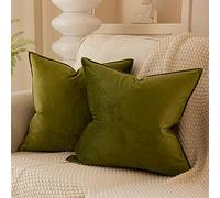 JUSPURBET Set of 2 Decorative Olive Velvet Throw Pillow Covers 20" x 20" with Invisible Zipper for Sofa Bed