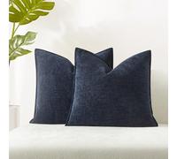 JUSPURBET Set of 2 Navy Blue Chenille Throw Pillow Covers 16x16 Inch Soft Textured Decorative Cushion Cases for Couch Sofa Bed Solid Home Decor Pillowcases
