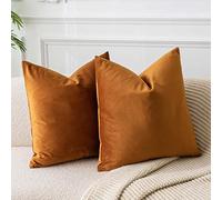 JUSPURBET Set of 2 Rusty Velvet Cushion Covers 45 x 45 cm for Living Room, Sofa, Bedroom, Square, Solid, Soft with Invisible Zip