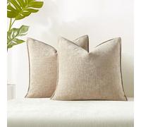 JUSPURBET Throw Pillow Covers 20x20 Set of 2 Decorative Pillow Covers for Couch Sofa Bed Cozy Chenille Cushion Covers Cases with Invisible Zipper for Living Room Home Decor,Beige