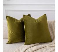 JUSPURBET Throw Pillow Covers Set of 2 Decorative Velvet Pillow Covers 24x24 for Couch Sofa Bed Soft Cushion Covers Cases with Invisible Zipper for Living Room Home Decor,Olive Green