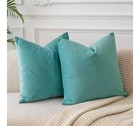 JUSPURBET Velvet Pillow Covers Set of 2 Decorative Throw Pillow Covers for Couch Sofa Bed Soft Cushion Covers Cases with Hidden Zipper for Living Room Home Decor 16x16 inch,Teal Green