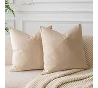 JUSPURBET Velvet Soft Solid Decorative Throw Pillow Covers with Invisible Zipper for Livingroom Sofa Bedroom 20x20 Inch 2 Pieces Khaki