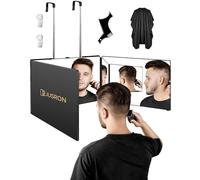 JUSRON 360 Viewing Angle Self Hair Cutting Mirror, 3 Way Mirror for Hair Cutting, Adjustable Telescoping Hooks, Clear Anti-Fog HD Glass (With Accessories)