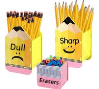 JUSSES 3 Pcs Pencil Shaped Pencil Holder Eraser Storage Back to School Wooden Pencil Dispenser Sharp and Dull Pencil Holder for School Classroom Students Teachers Office Desk Gift
