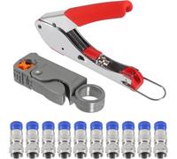 Jussming RG6 RG59 Coax Cable Compression Crimper Tool Kit with 10PCS F Connectors Coaxial Cable Stripper for TV Satellite Cable Modem Home Wiring