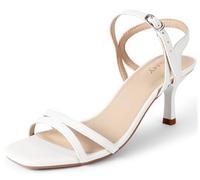 Jussy Women's Strappy Kitten Heels Square Open Toe Sandals Ankle Strap High Heel Sandals for Women Comfort Dress Party Wedding Shoes, White, 5.5 UK
