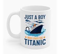 Just A Boy Who Just Loves The Titanic Cruise Ship Coffee Mug For Men Women(White, 11oz)