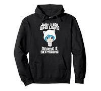 Just a Boy Who Loves Anime And Sketching Pullover Hoodie, Adult Unisex, Black, Small
