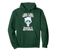 Just a Boy Who Loves Anime And Sketching Pullover Hoodie, Adult Unisex, Dark Green, X-Large
